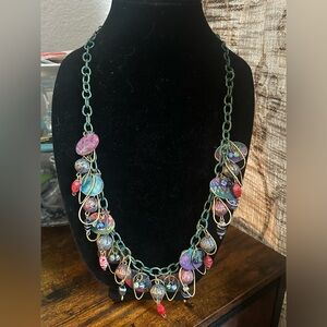 Vintage Artisan Made 1980’s Colorful Mix Media Necklace